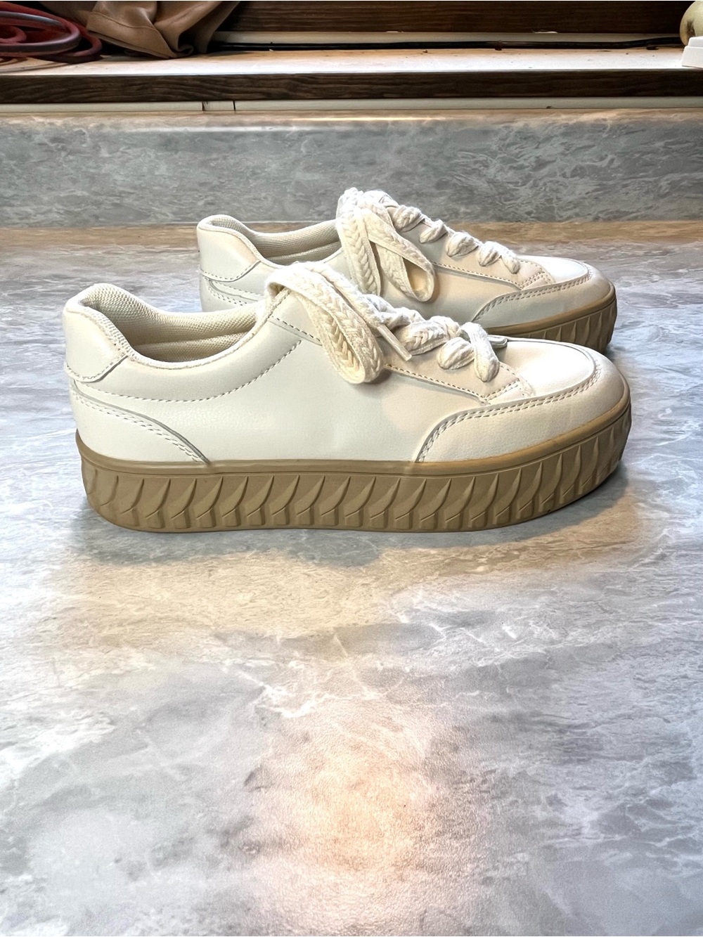 Motf Off White Platform Lace-Up Sneakers with Tan Sole - Women's